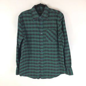 Activa Mens Button Down Cotton Blend Plaid Pocket Flannel Shirt Green L
